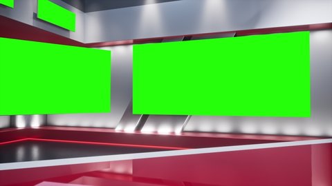 Tv Studio. Studio. News studio. Newsroom Background for News Broadcasts. Blurred of studio at TV station. News channel design. Control room. 3D rendering. Green screen