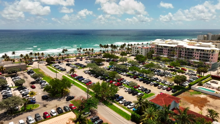 Aerial footage Deerfield Beach Main Parking Lot 4k 60fps