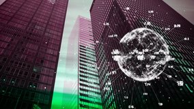 Animation of globe, data and graphs over skyscrapers. global data processing, business and technology concept digitally generated video. - Powered by Shutterstock - Get 15% off with code: PIKWIZARD15