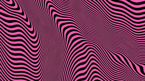 Psychedelic waving pink and black stripes motion background. Looping animation.