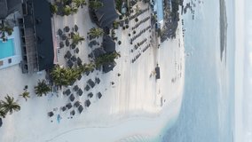 Vertical video of the beach on Zanzibar island, Tanzania, aerial view