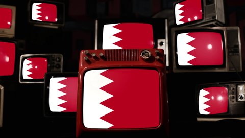 Flag of Bahrain and Vintage Televisions. 4K Resolution.