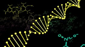 Rotation of a Yellow DNA molecule, Medical research, genetic engineering, biology, Futuristic 4k animation