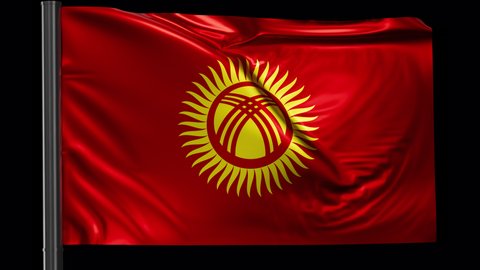 Kyrgyzstan flag waving in the wind. Looped video with a transparent background (ProRes with Alpha channel)