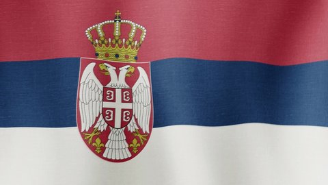 Animation of the national flag of the country of Serbia fluttering in the wind with a fabric texture in 4K
