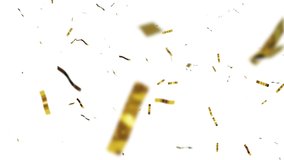 Slow motion. Seamless loop. Gold confetti explosions pack on white background with green screen. Colorful ribbons flying. Concept: party, birthday, surprise, invitation e-card. Confetti dropping 4k  - Powered by Shutterstock - Get 15% off with code: PIKWIZARD15