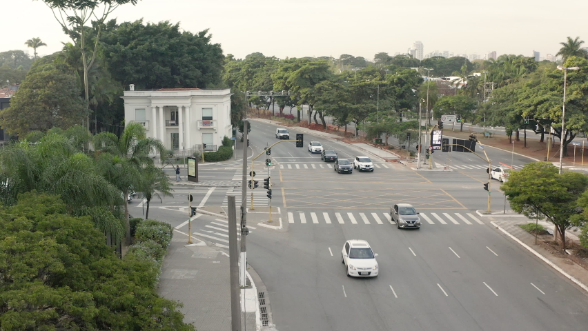 Aerial footage of cross between avenues Reboucas and Brazil during the day Sao Paulo 