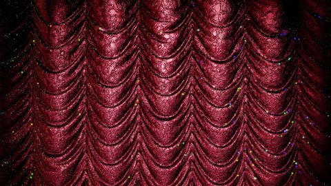 Realistic 3D animation of the luxurious and fancy textured red metallic glittering Austrian theater stage curtain rendered in UHD with alpha matte