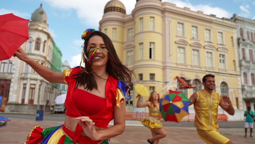 Frevo dancers at the street carnival in Recife, Pernambuco, Brazil. Royalty-Free Stock Footage #1089527105