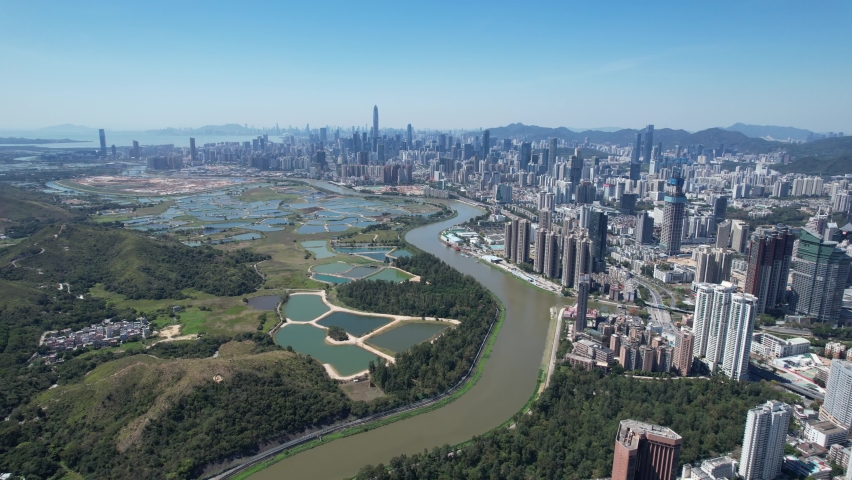 Shenzhen and Hong Kong Greater Bay Area with an Innovation and Technology Zone on the Northern Metropolis Development in Lok Ma Chau, Man Kam To, and San Tin, A land for future housing, technology