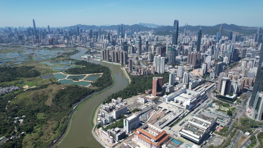 Shenzhen and Hong Kong Greater Bay Area with an Innovation and Technology Zone on the Northern Metropolis Development in Lok Ma Chau, Man Kam To, and San Tin, A land for future housing, technology
