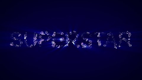 superstar - text of diamonds with light rays, isolated - loop video