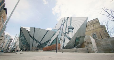 Toronto , ON , Canada - 04 08 2022: Time lapse of the Royal Ontario Museum. Toronto, Canada..