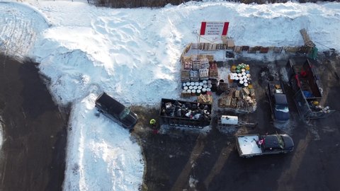 Ottawa , Canada - 04 16 2022: “Freedom convoy” truckers protest base camp for supply storage