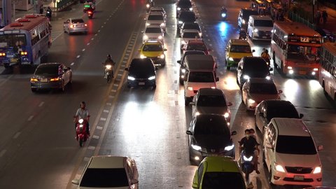 Bangkok , Thailand - 04 20 2022: Heavy Traffic At Night In Bangkok, Thailand. - static