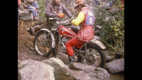 Cercedilla, Spain may 1974: Mountain race enduro motorcycle in 70s