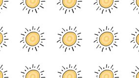 Doodle Style Hand Drawn Sun Animated Pattern Design. Summer Time Sun Texture. Vacation and Summer Motion Banner Design Template. Hand Drawn Cute Sun with Sunlight. 4K Video Design.