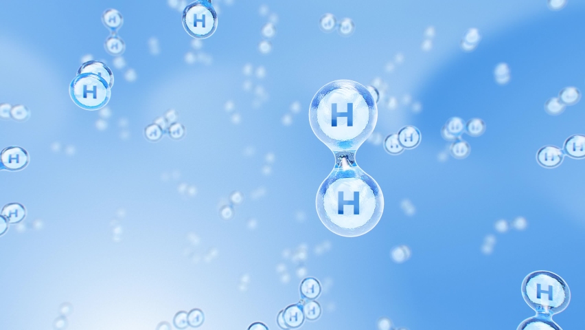 Hydrogen molecule. We move to the molecular level and fly up to the hydrogen molecule. The blue concept of green energy. Carbon free. | Shutterstock HD Video #1089539719