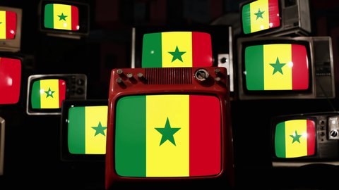 Flag of Senegal and Vintage Televisions. 4K Resolution.