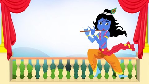 Lord Krishna Indian God Janmashtami festival holiday, Lord Krishna Playing the Flute animated video 