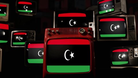 Flag of Libya and Vintage Televisions. 4K Resolution.