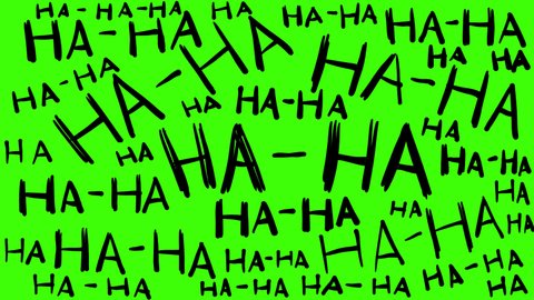 Ha ha on a green background. The villain's laughter to superimpose on the clip. Lettering in the style of a comic book. The Symbol of the Joker. 2D motion video.