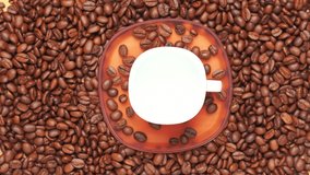 4k video, Pouring black coffee in mug. top view of hot espresso pour into white cup from geyser steam coffee maker with coffee beans background. coffee with froth