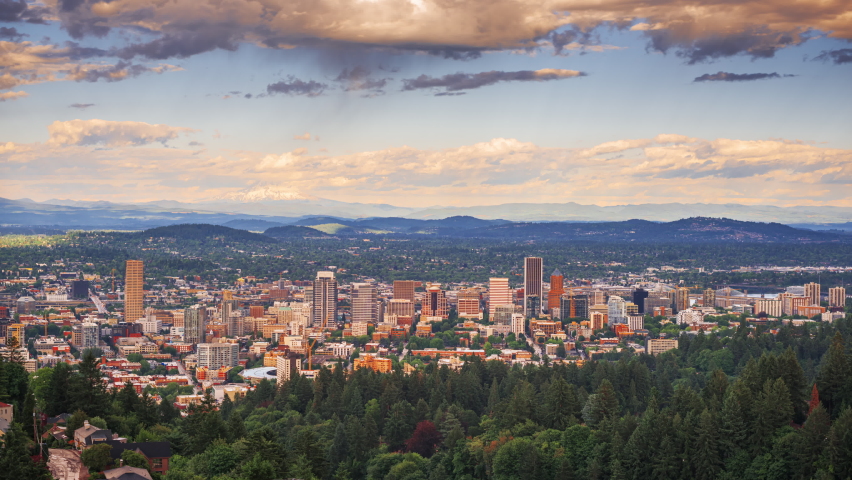 Portland, Oregon, USA downtown skyline with Mt. Hood in the afternoon. Royalty-Free Stock Footage #1089549207