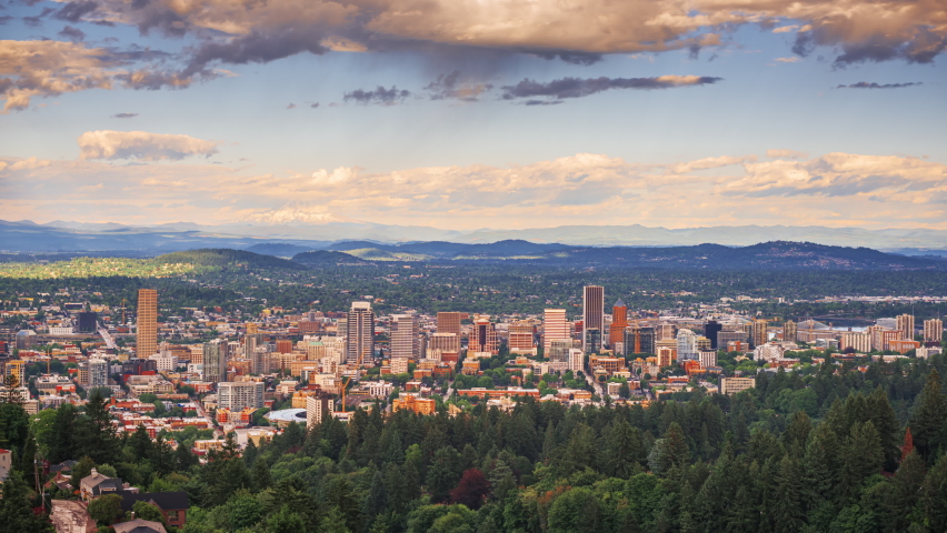 Portland, Oregon, USA downtown skyline with Mt. Hood in the afternoon. | Shutterstock HD Video #1089549207