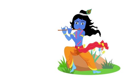 Lord Krishna Playing the Flute isolated on a white background and luma matte included, krishna animated video for Janmashtami festival holiday