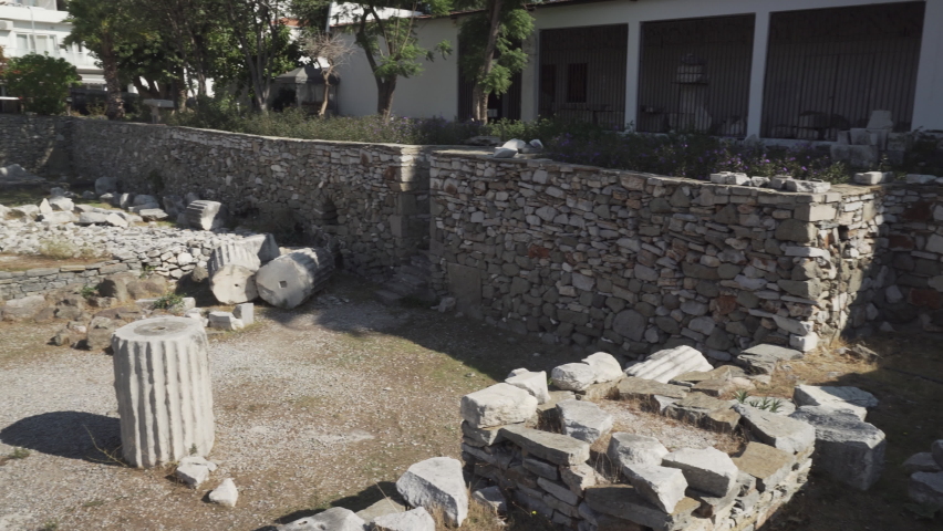 The ruins of the Mausoleum at Halicarnassus (Tomb of Mausolus) in Bodrum, Turkey. The Mausoleum is one of the Seven Wonders of the Ancient World and a popular tourist attraction in Turkey.