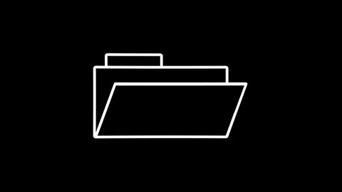 White picture of folder on a black background. open folder on the computer screen. Distortion liquid style transition icon for your project. 4K video animation for motion graphics and compositing.