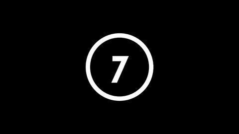 White picture of seven on a black background. simple number in a circle. Distortion liquid style transition icon for your project. 4K video animation for motion graphics and compositing.