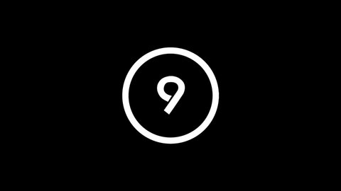 White picture of nine on a black background. simple number in a circle. Distortion liquid style transition icon for your project. 4K video animation for motion graphics and compositing.
