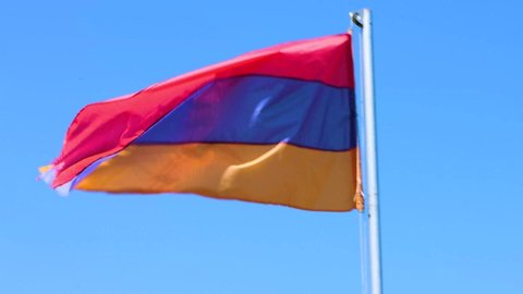 Armenian flag on the sky background. Armenia flag