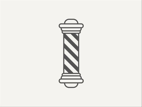Animation of the appearance of the barbershop pole icon with inertial swaying. The appearance of the barbershop logo on a white background.