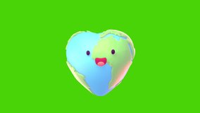Looped cartoon heart-shaped Earth with smiling face on green screen background. Happy Earth Day animation. - Powered by Shutterstock - Get 15% off with code: PIKWIZARD15