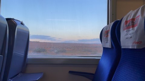 Morocco - March 16, 2022; Empty seats in a railway train in Morocco
