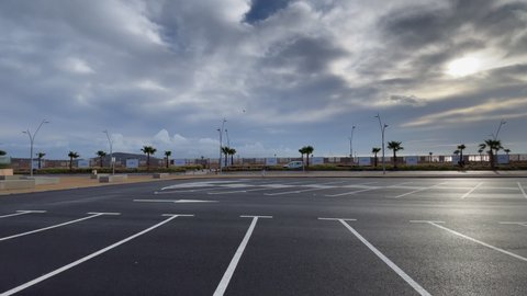 Nador, Morocco - March 15, 2022; Empty parking lot during the covid-19 pandemic