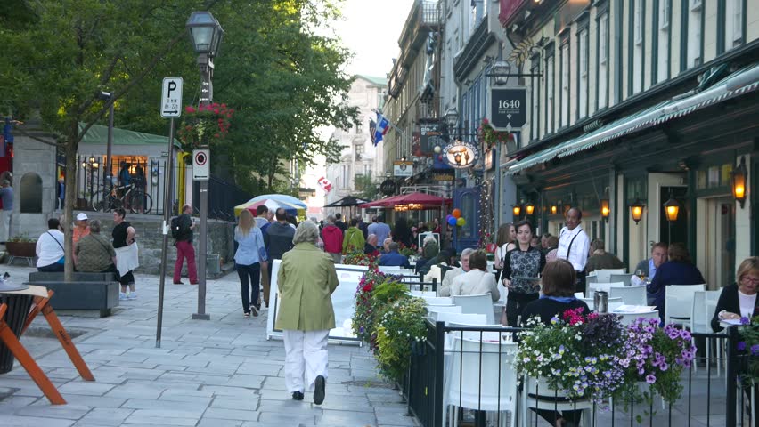 QUEBEC, CANADA - MAY 2015 : Streets with tourists. Quebec City is one of the oldest European settlements in North America.