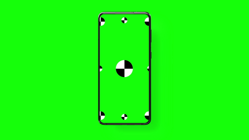 3d render of smartphone with green screen and marks for tracking - phone rotations and movements including vertical and horizontal positions. 3D rendering. Royalty-Free Stock Footage #1089567149