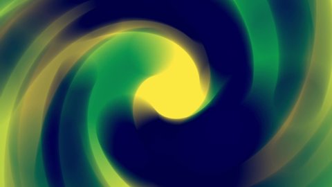 Bright yellow and green spiral rays on velvet rich blue background. Fast rolling loopable animation. Abstract swirl template for web or graphic design and presentation. Concept of shiny celebration