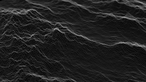 Flowing smooth Plexus terrain waves background. Grid, mesh of dots and lines. Big data connection. Seamless loop animation