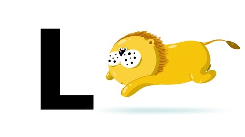 L letter big black like lion cartoon animation. Animal loop. Educational serie with bold style character for children. Good for education movies, presentation, learning alphabet, etc...
