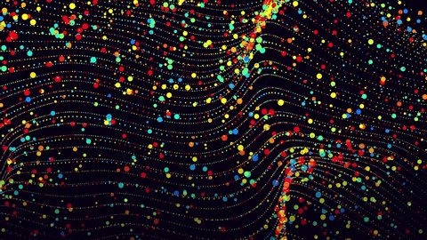 Abstract waves bg. Multi Colored particles form waves on a limited surface of plane. Beautiful waves filled frame. Looped animation. Luma matte 