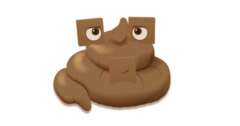 Pile of poo with a positive face, a slight smile or smirk and kind eyes. Looped animation with embedded alpha channel in 4k on transparent and green background.