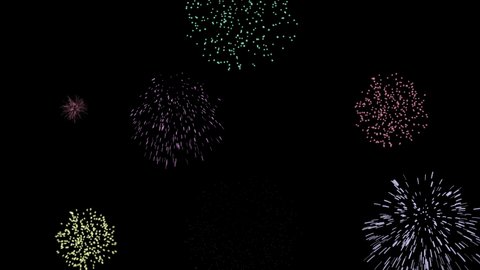 Lots of colorful fireworks on black background (seamless loop)