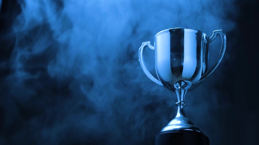 Silver Trophy award competition with smoke in the dark Royalty-Free Stock Footage #1089577013