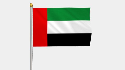 A loop video of the the United Arab Emirates flag swaying in the wind from a frontal perspective.