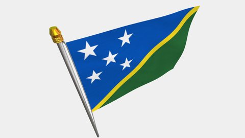 A loop video of the the Solomon Islands flag swaying in the wind from a diagonally upper left perspective.